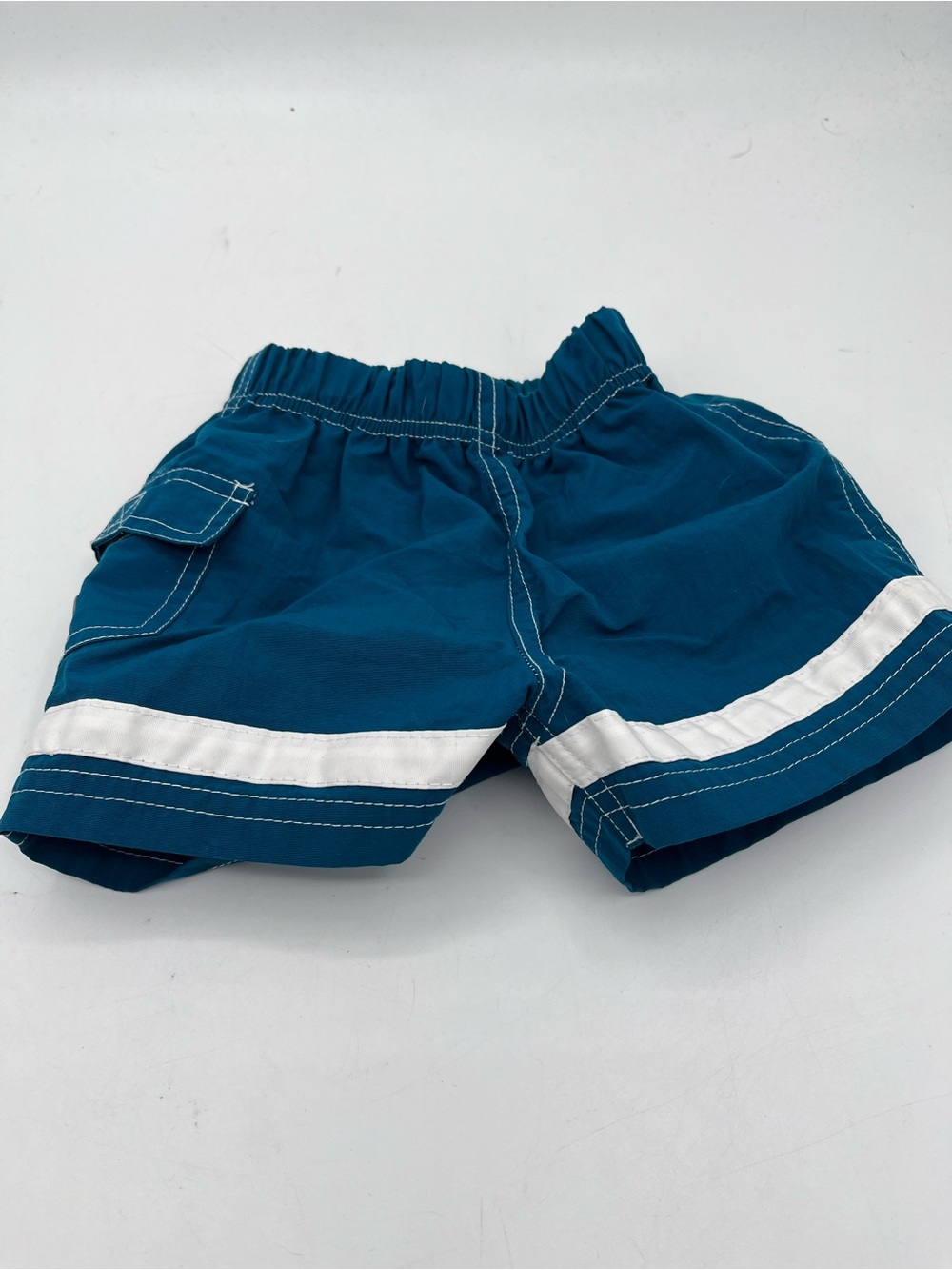 Vintage Teal Blue Boys' Swim Trunks with White Stripe